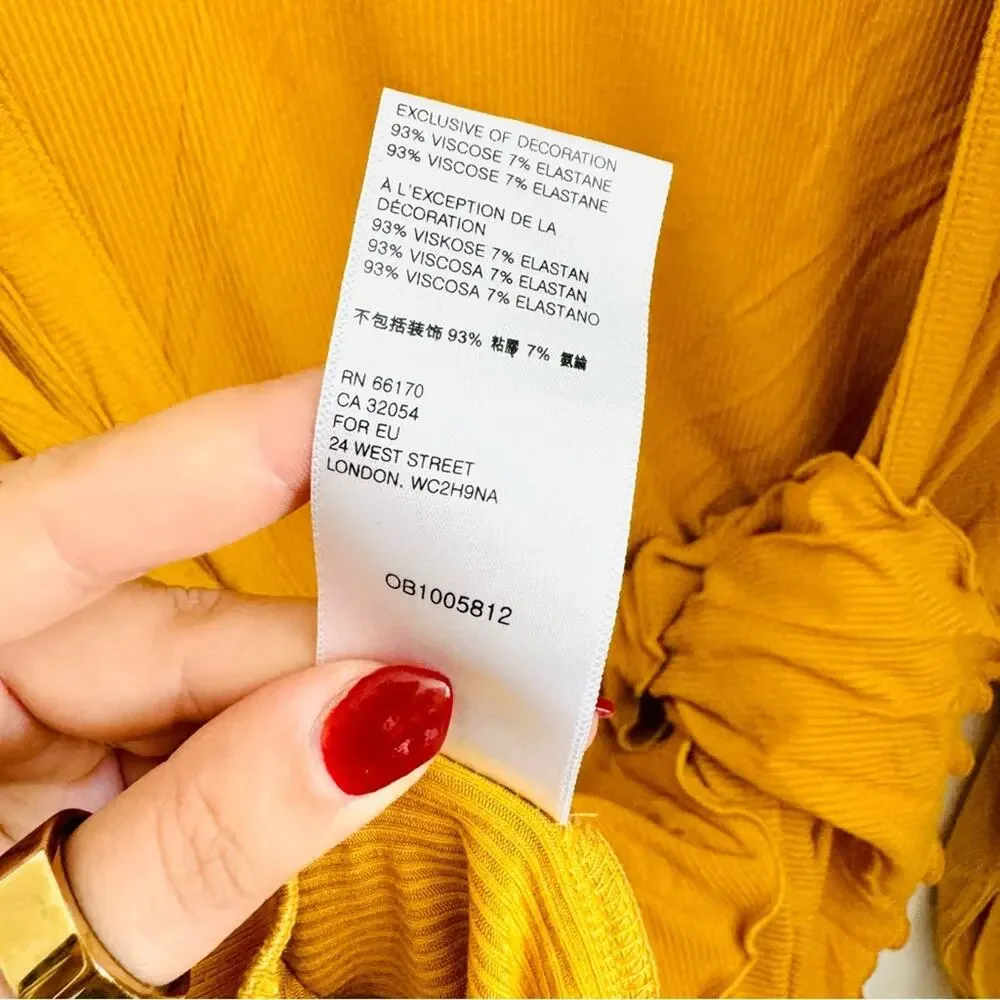 FP FREE PEOPLE Gold Mustard Ruffle Knit Open Back Balloon Sleeve Blouse Top XS